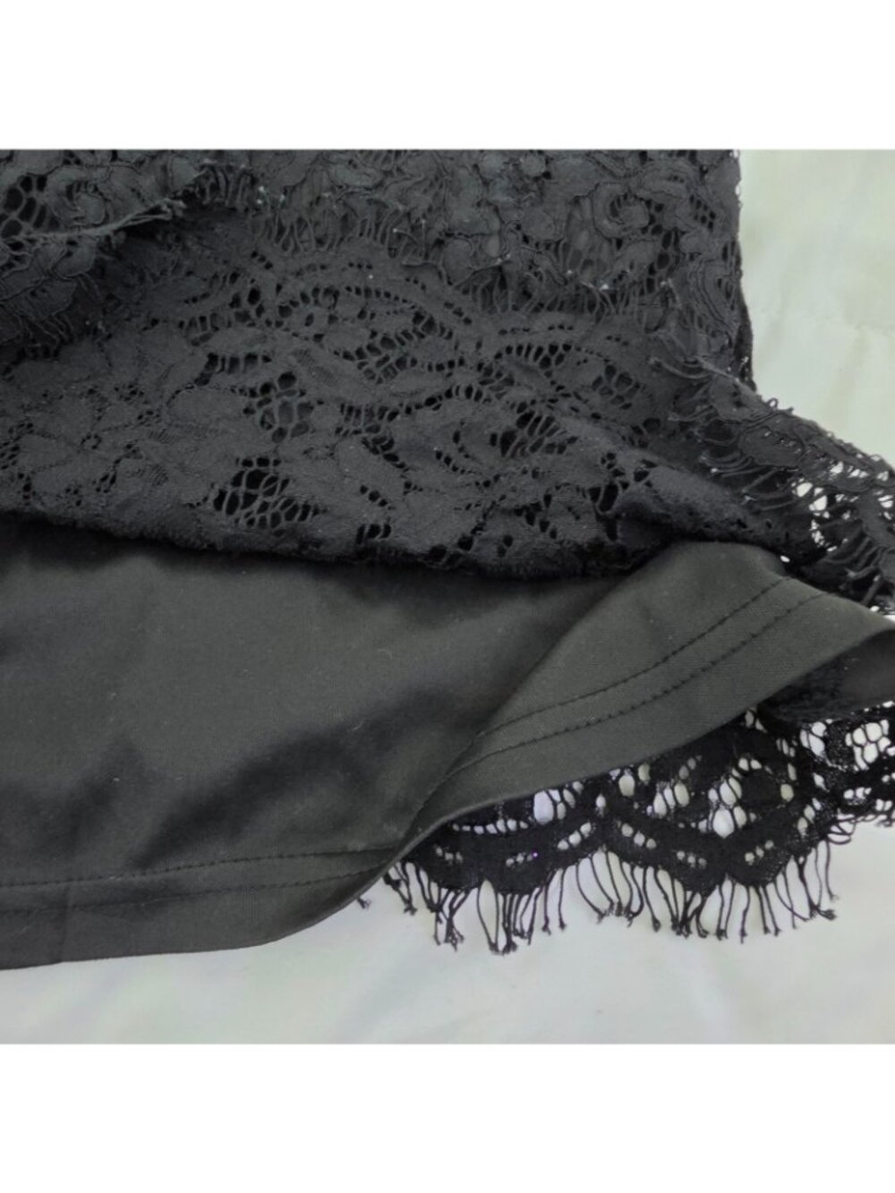 She+Sky Black Crochet Lace Dress Small Mock Neck Fringe Hem Boho Gothic Cocktail - Picture 9 of 13
